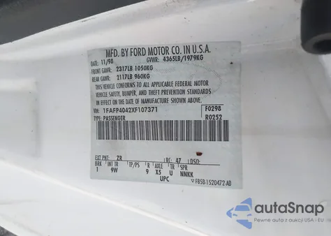 1999 Ford Mustang из США, поврежденный, VIN 1FAFP4042XF107371